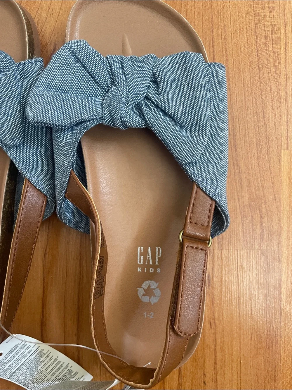 GAP Tan Footbed Blue Bow Slide Sandals